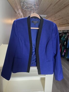Kasper Royal Blue Open Front Blazer with Black Trim